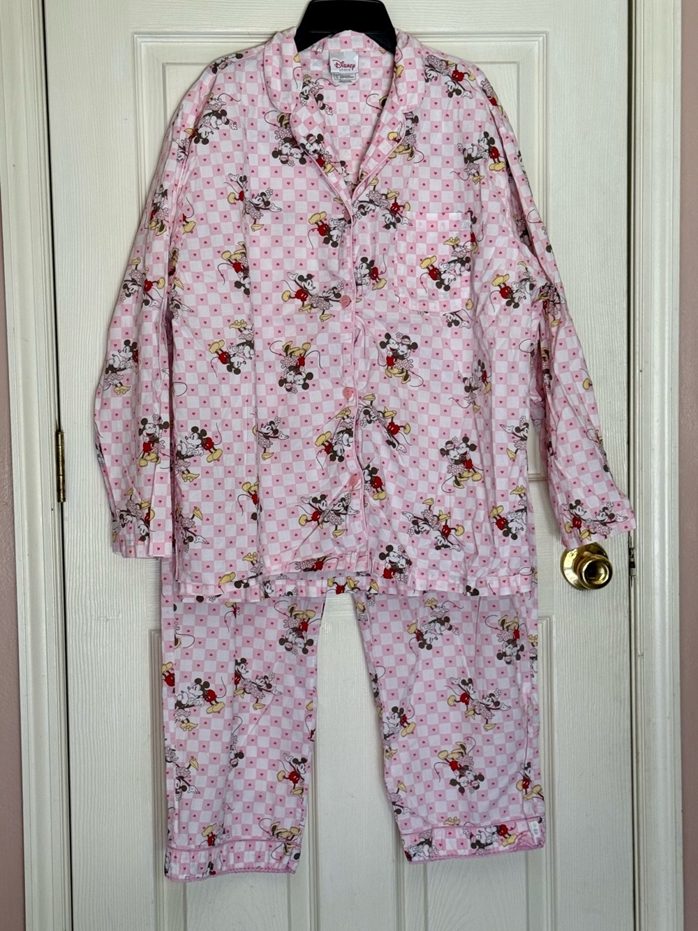 Vintage Disney Store Mickey & Minnie Mouse Pajama Set Pink Women’s Large
